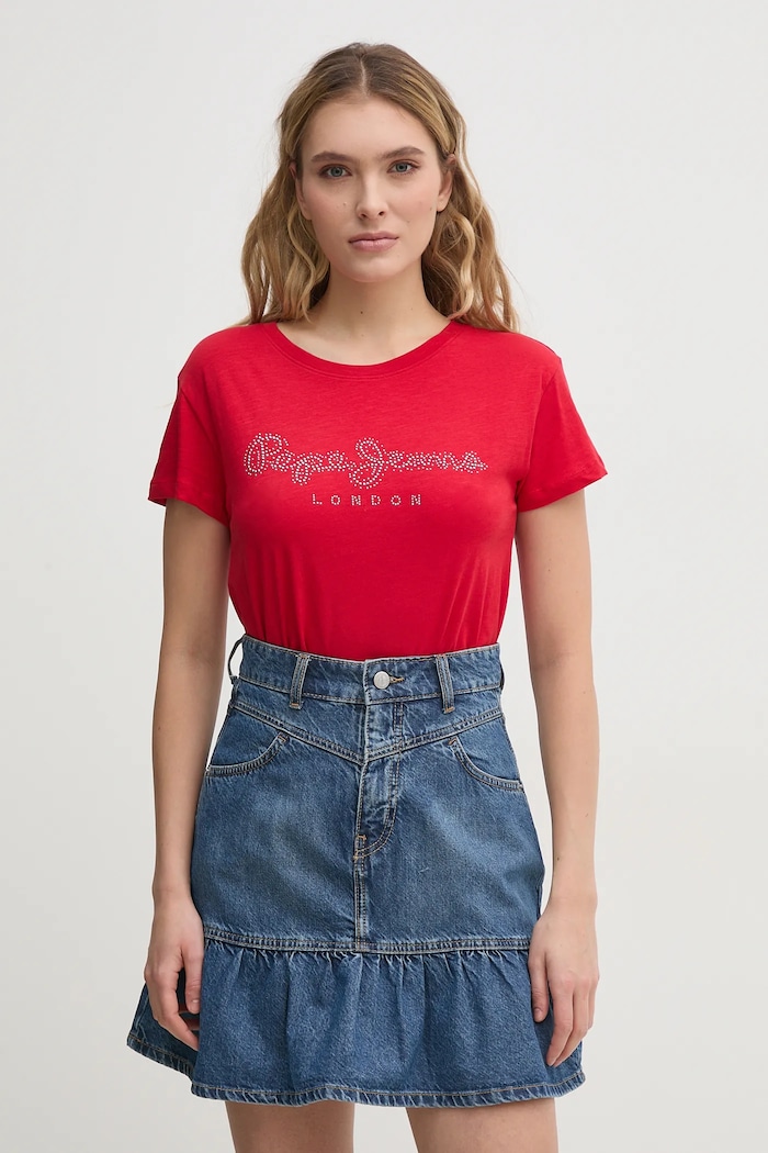 Pepe Jeans tricou din bumbac RYLEIGH imprimeu rosu PL506014