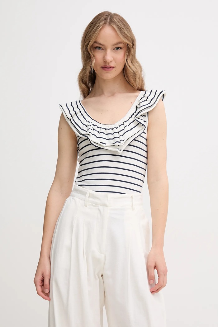 Top Pepe Jeans VALERY με ελαστάν λευκό PL506017