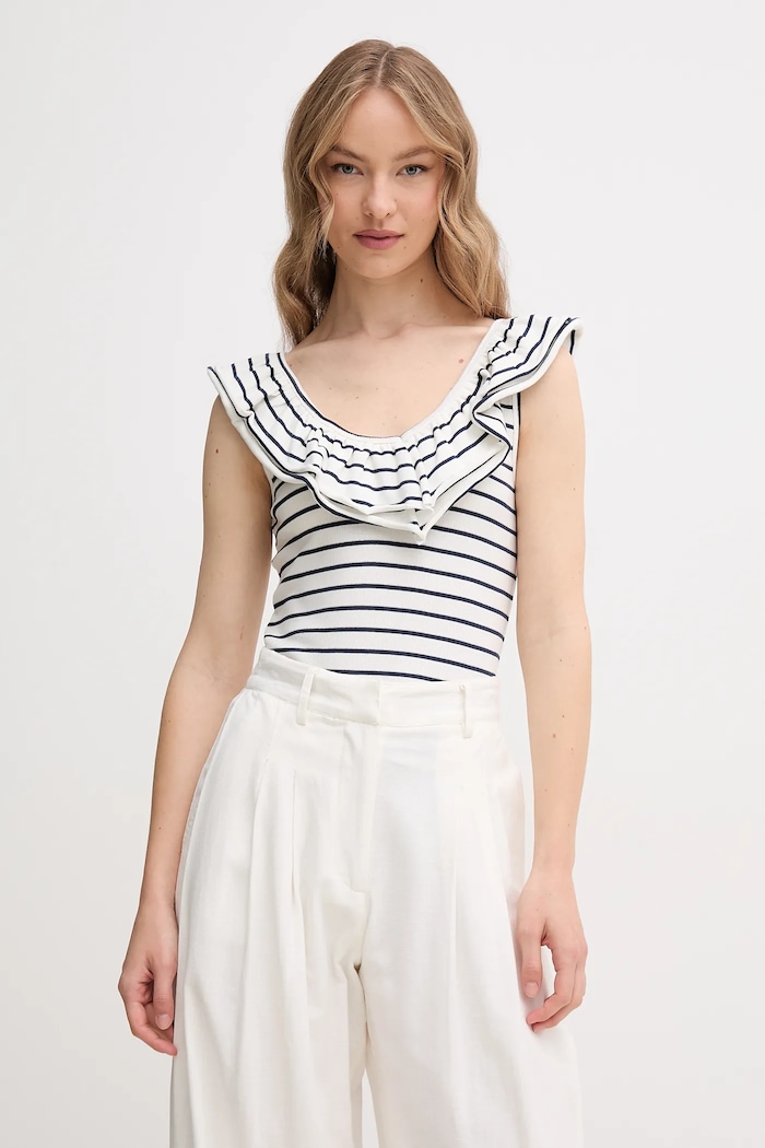 Top Pepe Jeans VALERY με ελαστάν λευκό PL506017