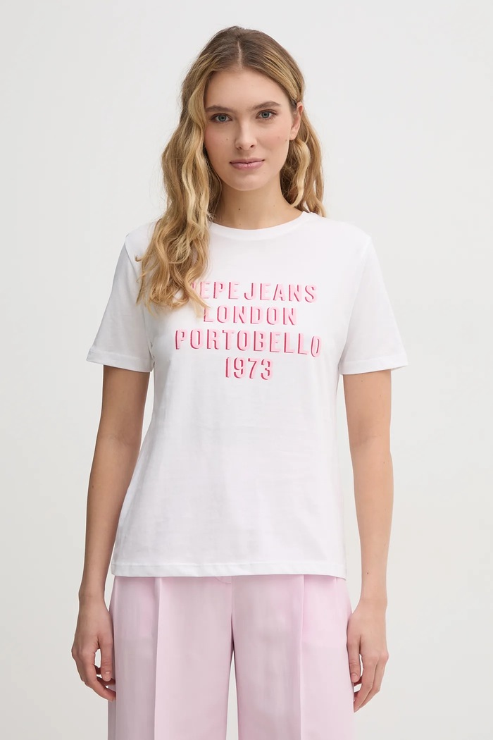 Bavlněné tričko Pepe Jeans RUBY potisk bílá PL506027