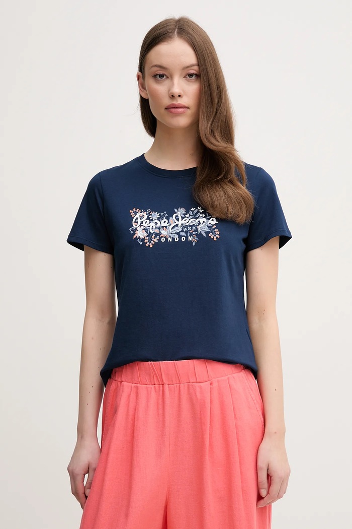 Pepe Jeans t-shirt bawełniany ROSALIND nadruk granatowy PL506034