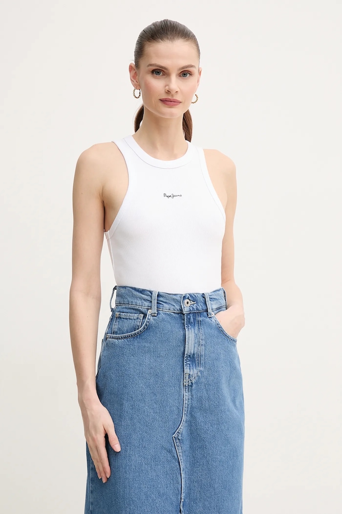 Топ Pepe Jeans MARIAN вталена бял PL506035