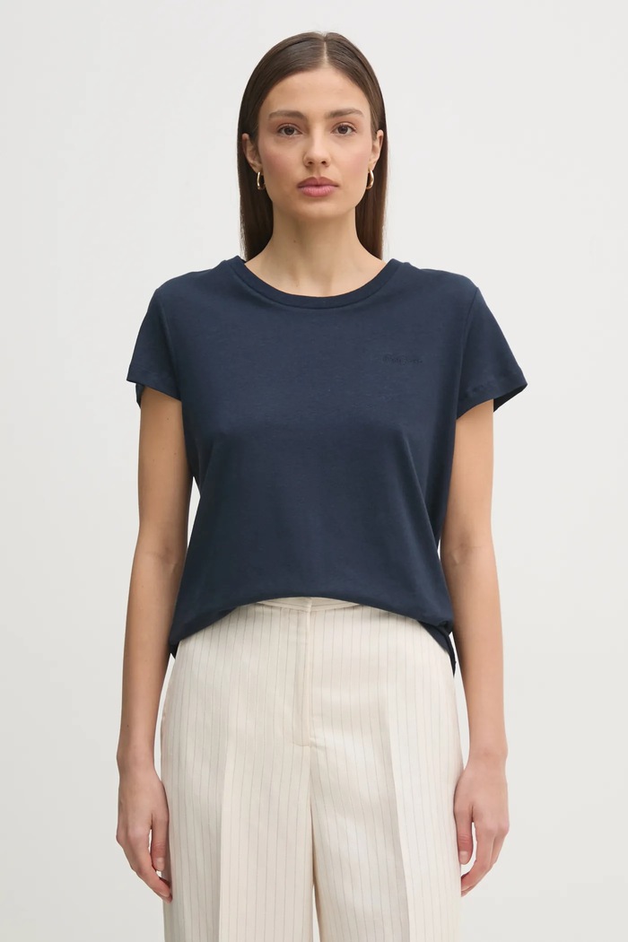 Lanena majica kratkih rukava Pepe Jeans MEGAN Planet friendly mornarsko plava PL506049