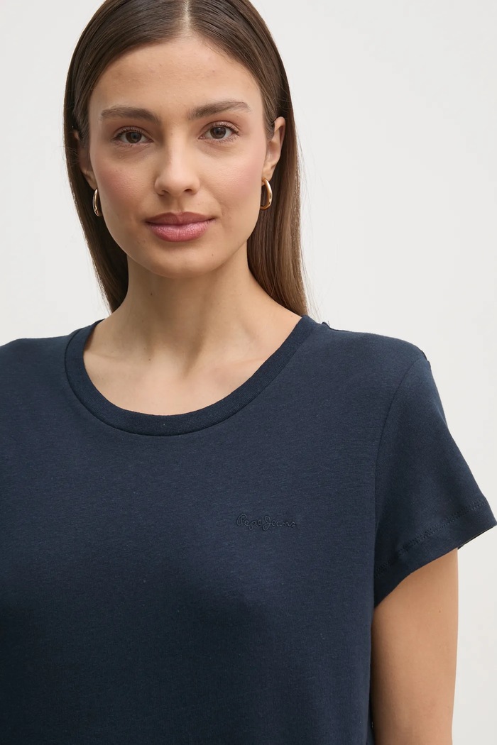 Lanena majica kratkih rukava Pepe Jeans MEGAN mornarsko plava PL506049
