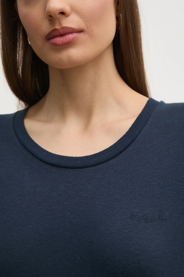 Lanena majica kratkih rukava Pepe Jeans MEGAN PL506049 mornarsko plava