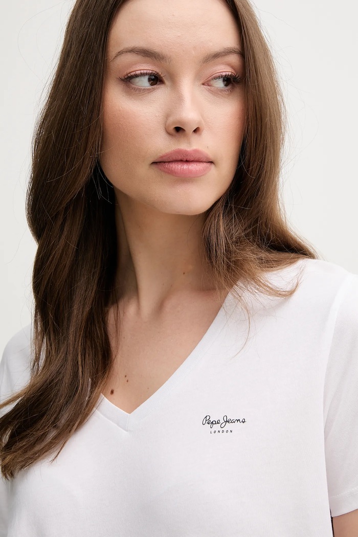 Pamučna majica Pepe Jeans MACY V-NECK bijela PL506051