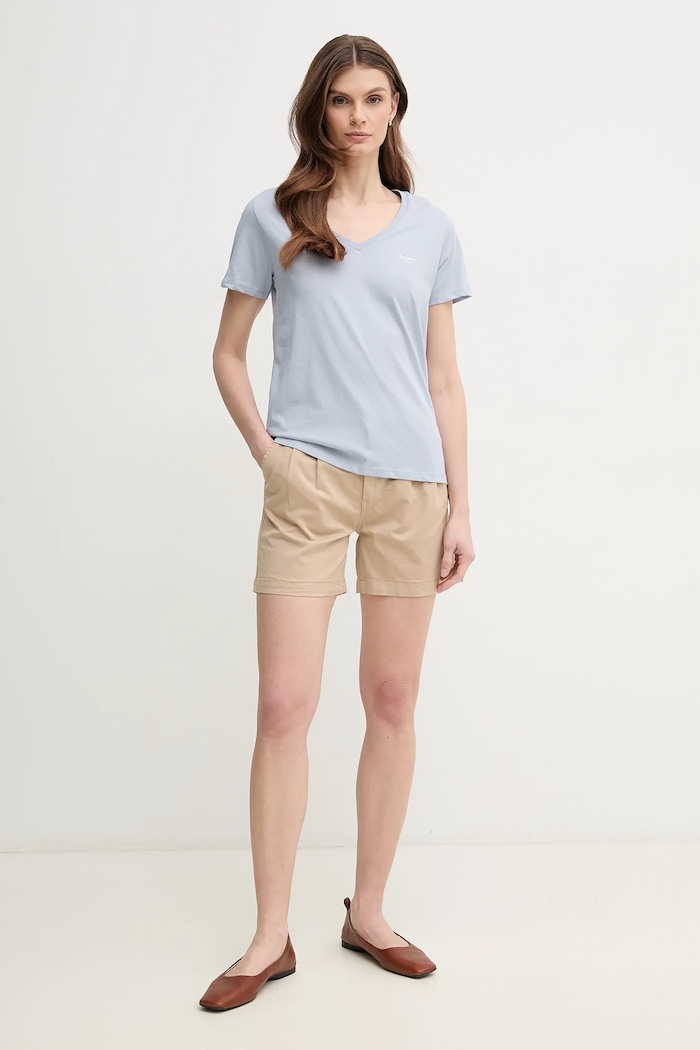 Pepe Jeans tricou din bumbac MACY V-NECK PL506051 albastru SS25