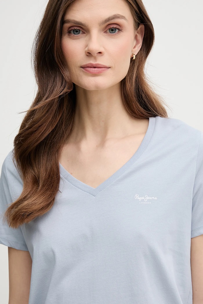 Pepe Jeans tricou din bumbac MACY V-NECK albastru PL506051