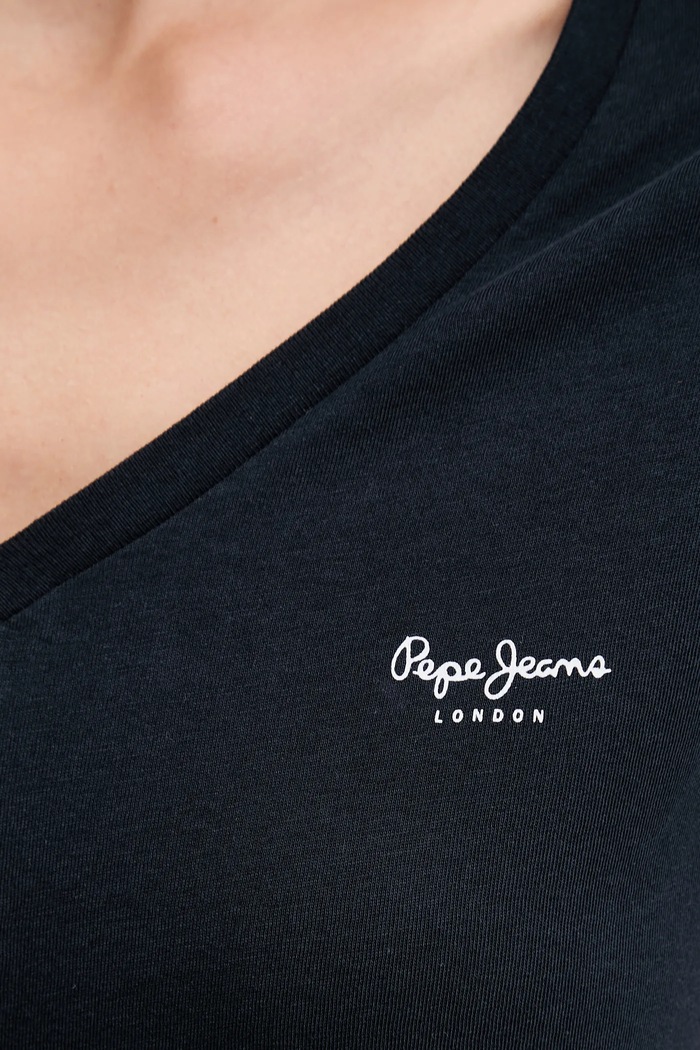 Bavlnené tričko Pepe Jeans MACY V-NECK PL506051 tmavomodrá