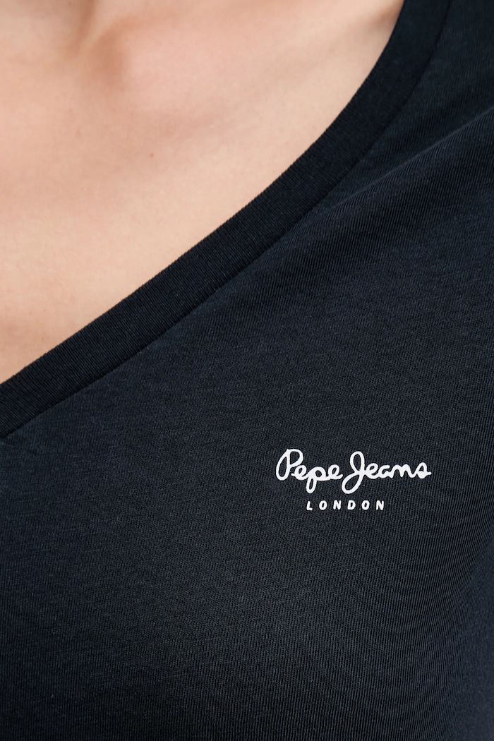 Bavlnené tričko Pepe Jeans MACY V-NECK PL506051 tmavomodrá