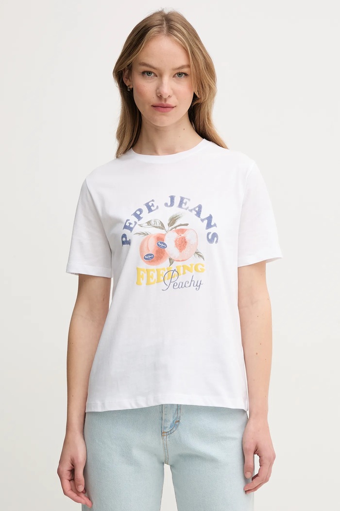 Βαμβακερό μπλουζάκι Pepe Jeans VENUSA βαμβάκι λευκό PL506056