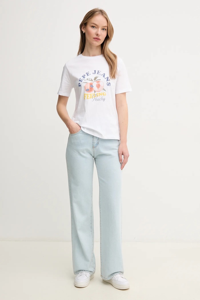 Βαμβακερό μπλουζάκι Pepe Jeans VENUSA PL506056 λευκό SS25