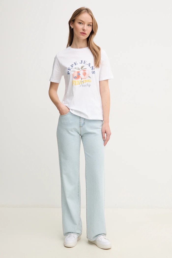 Βαμβακερό μπλουζάκι Pepe Jeans VENUSA PL506056 λευκό SS25