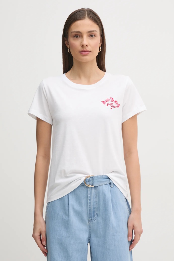 Ρούχα Βαμβακερό μπλουζάκι Pepe Jeans ROSEY PL506070 λευκό