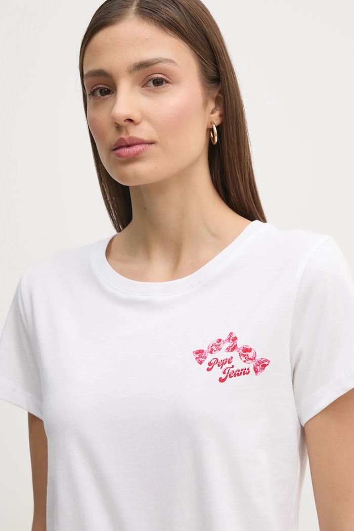 Βαμβακερό μπλουζάκι Pepe Jeans ROSEY λευκό PL506070