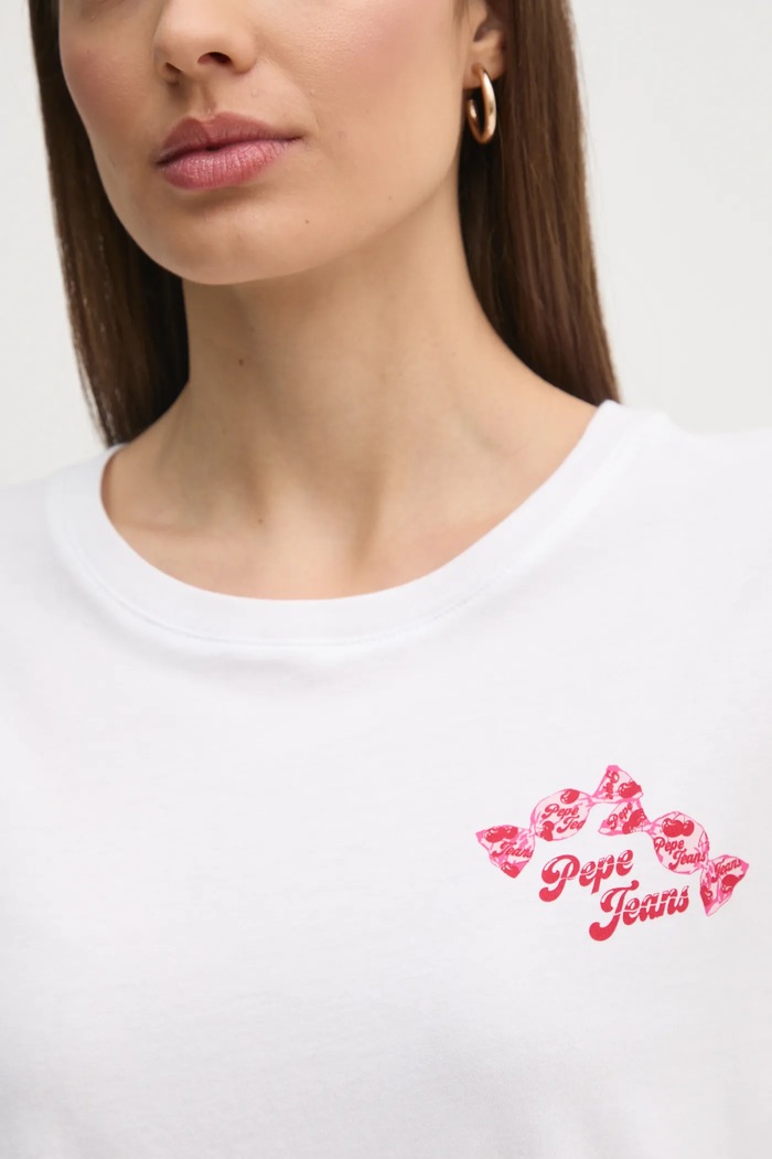Βαμβακερό μπλουζάκι Pepe Jeans ROSEY PL506070 λευκό
