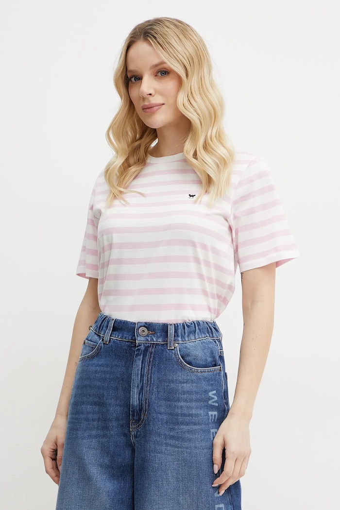 Weekend Max Mara t-shirt bawełniany wzorzyste różowy 2515971031600