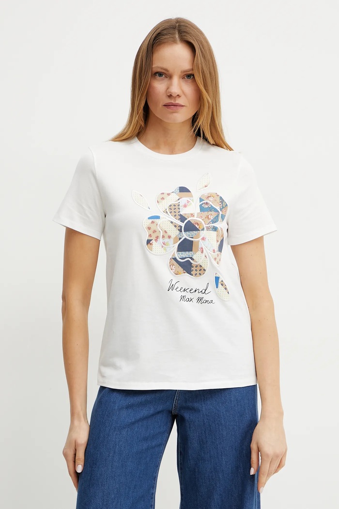Bavlněné tričko Weekend Max Mara nášivka bílá 2515971051600