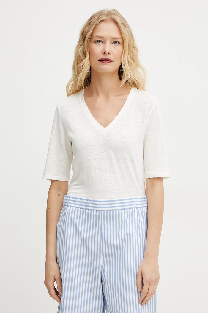 Plátěné tričko Weekend Max Mara hladký bílá 2515941012600