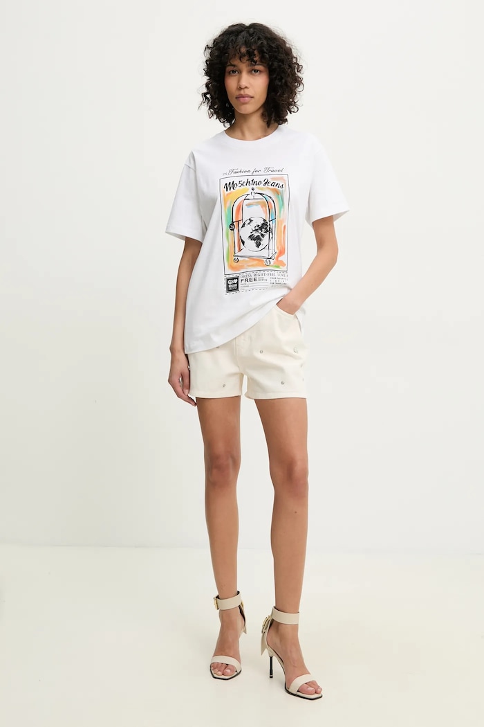 Bavlnené tričko Moschino Jeans 0716.3732 biela SS25
