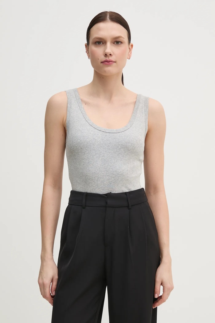 Bavlněný top United Colors of Benetton slim šedá 3GA2DH010