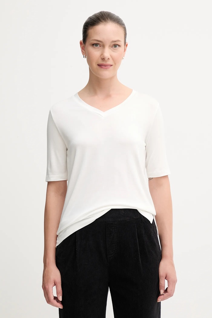 United Colors of Benetton t-shirt z elastanem beżowy 3Z12D401G