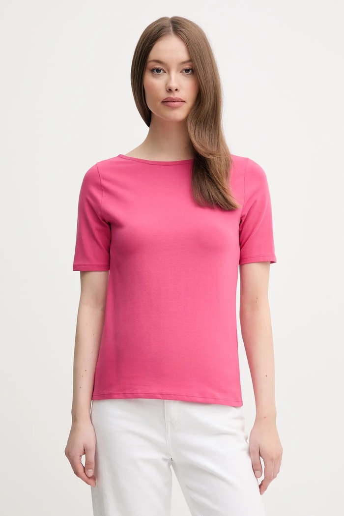 United Colors of Benetton t-shirt z elastanem różowy 3FJHD109K