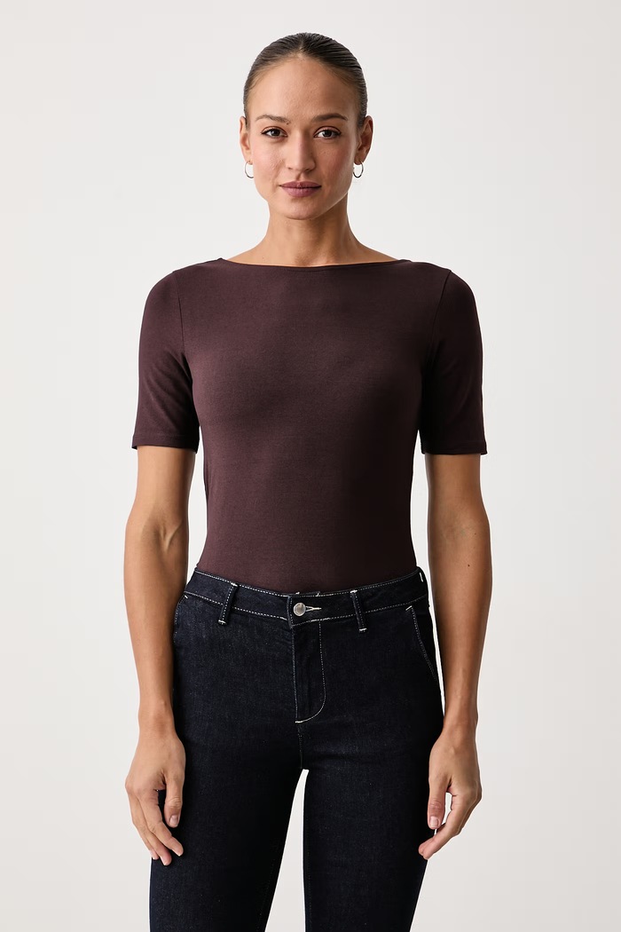 United Colors of Benetton Kratka majica ženska bombažna z elastanom rjava 3FJHD109K