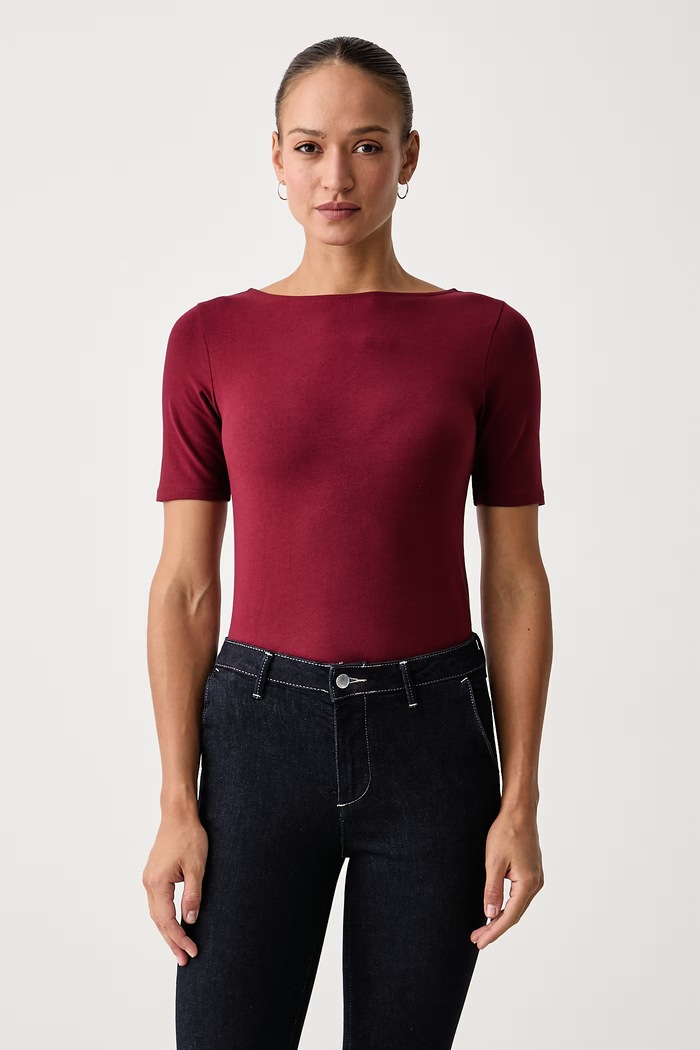 United Colors of Benetton Kratka majica ženska bombažna z elastanom bordo 3FJHD109K