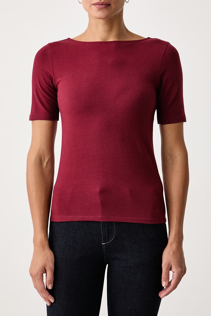 Oblačila United Colors of Benetton Kratka majica ženska bombažna z elastanom 3FJHD109K bordo