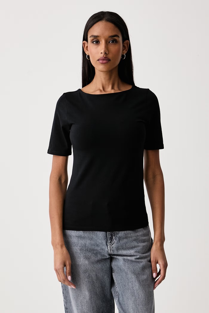 United Colors of Benetton T-shirt γυναικείο βαμβακερό με ελαστάν μαύρο 3FJHD109K