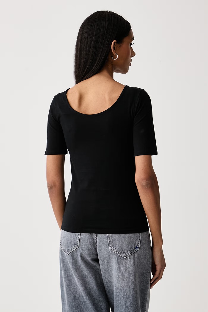 United Colors of Benetton T-shirt γυναικείο βαμβακερό με ελαστάν 3FJHD109K μαύρο AW25