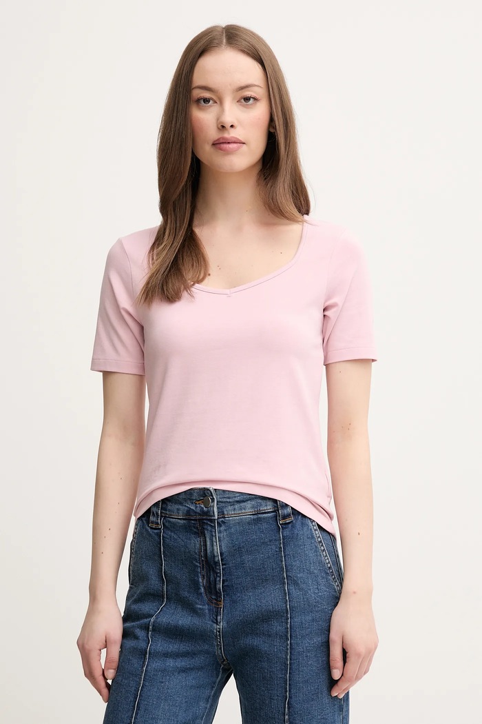 United Colors of Benetton t-shirt z elastanem różowy 3FJHD401P