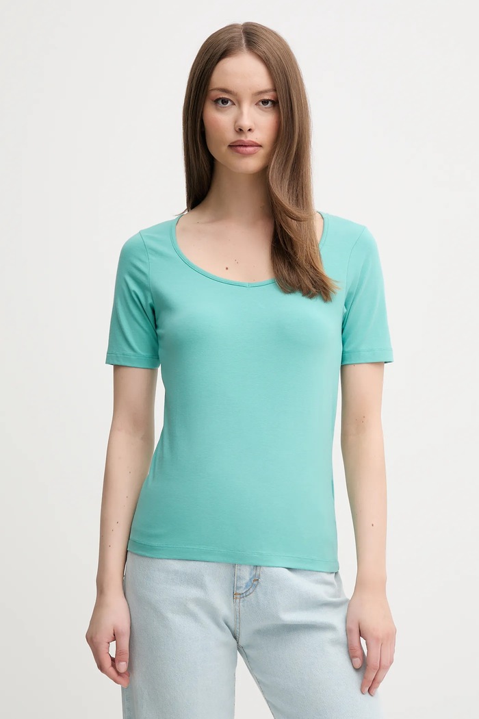 United Colors of Benetton t-shirt z elastanem turkusowy 3FJHD401P