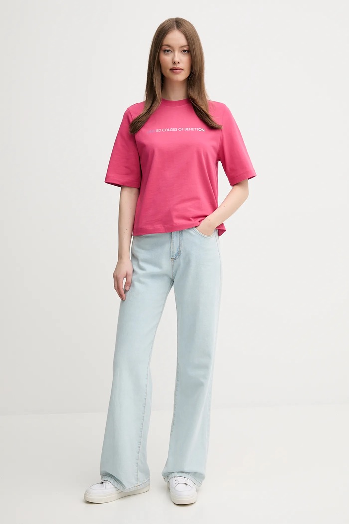 United Colors of Benetton t-shirt bawełniany 3BL0D109D różowy SS25