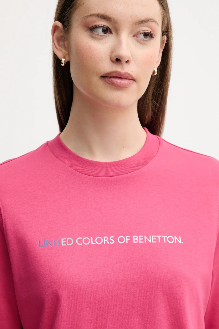 United Colors of Benetton t-shirt bawełniany różowy 3BL0D109D