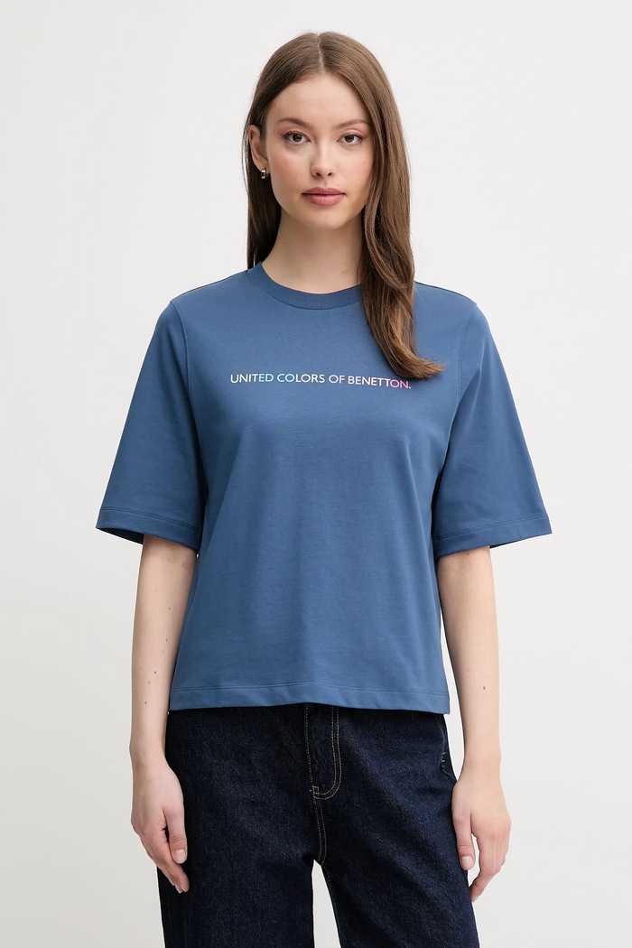 United Colors of Benetton t-shirt bawełniany nadruk granatowy 3BL0D109D