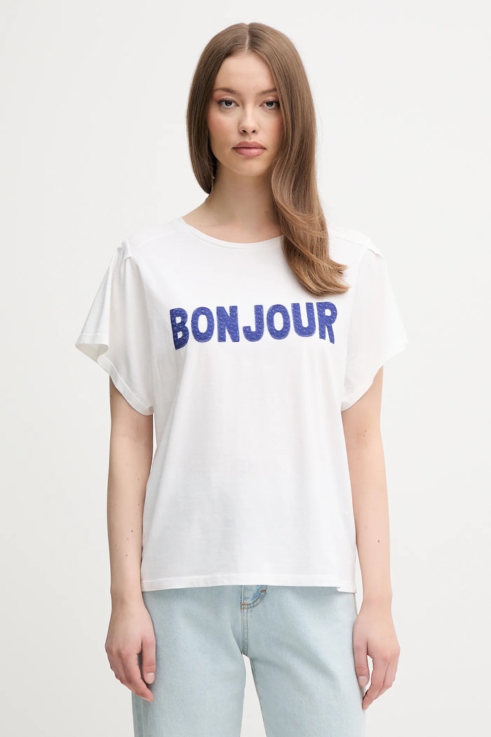 Bavlnené tričko United Colors of Benetton nášivka béžová 3LNSD109Z