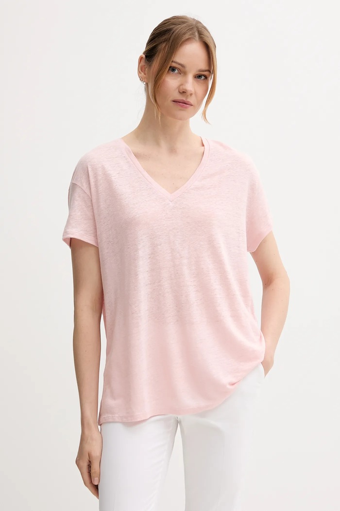 United Colors of Benetton T-shirt lniany różowy 37UJD401Q