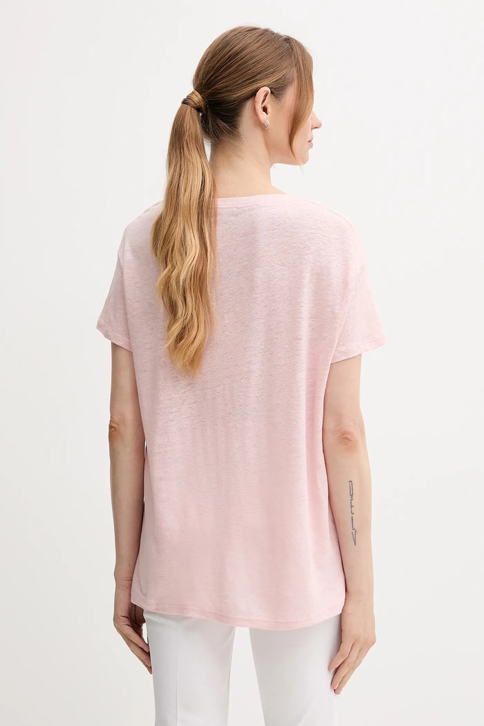 Odzież United Colors of Benetton T-shirt lniany 37UJD401Q różowy