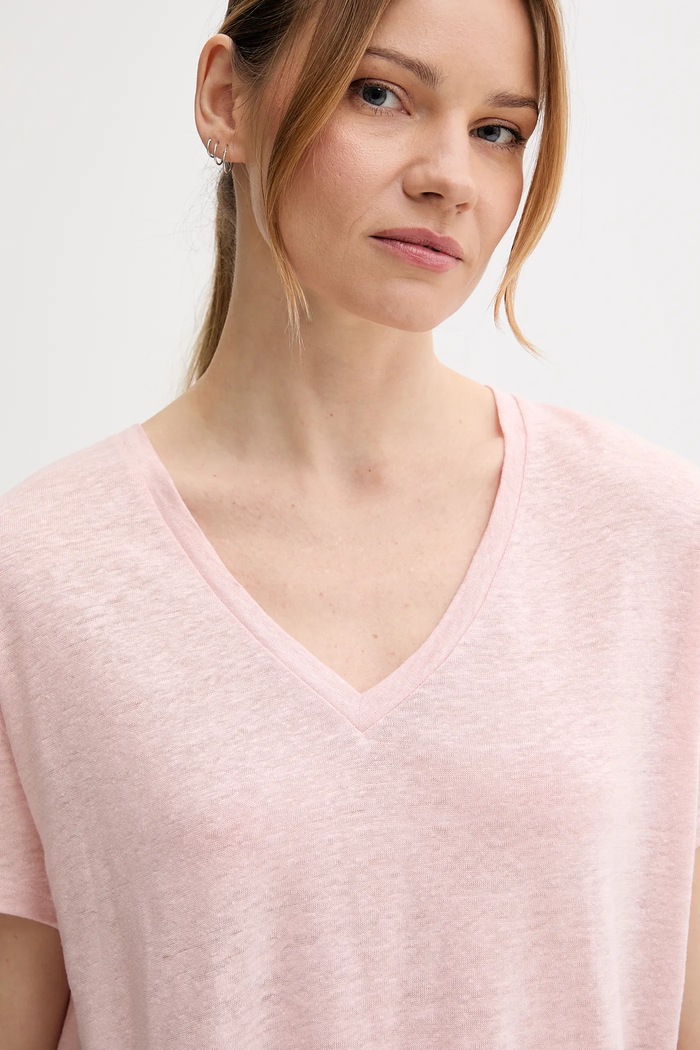 T-shirt lniany United Colors of Benetton 37UJD401Q różowy