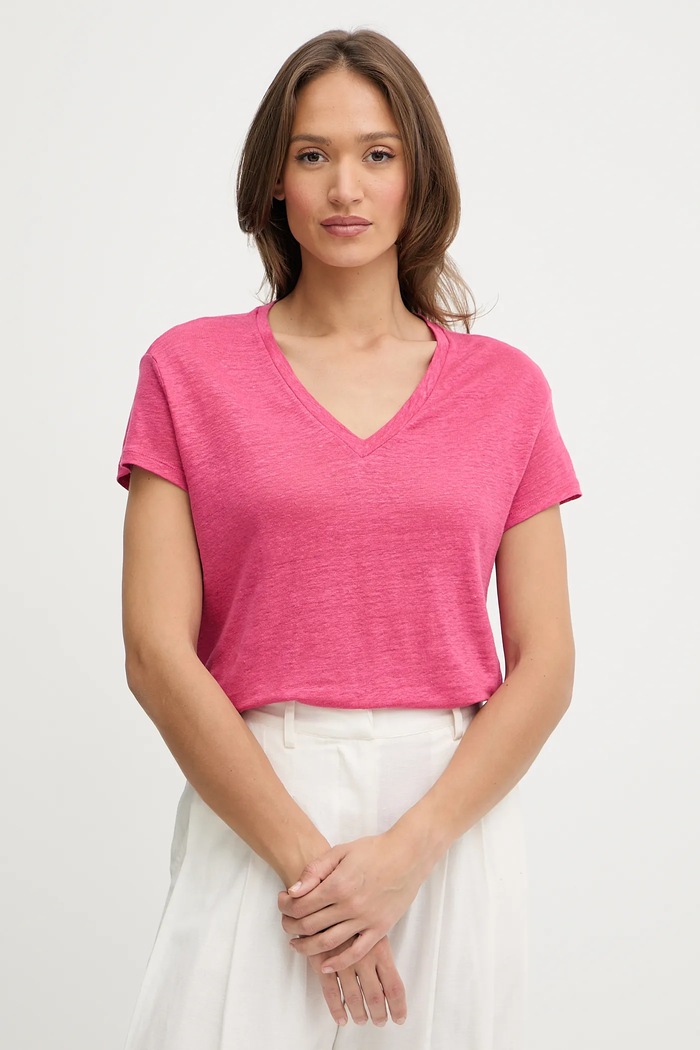 Ленена тениска United Colors of Benetton свободна розов 37UJD401Q
