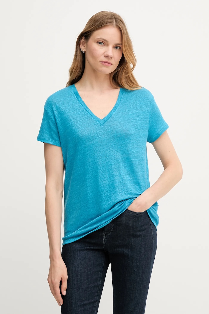 Λευκό μπλουζάκι United Colors of Benetton μυτερό άκρο μπλε 37UJD401Q