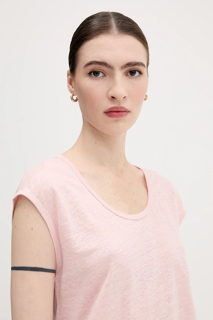 United Colors of Benetton maglietta in lino rosa 37UJE16B1