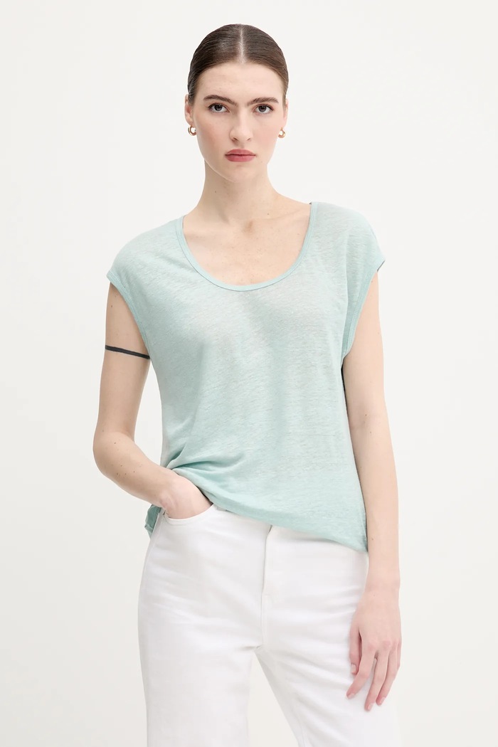 United Colors of Benetton t-shirt lniany regular turkusowy 37UJE16B1