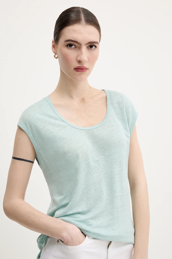 United Colors of Benetton t-shirt lniany turkusowy 37UJE16B1