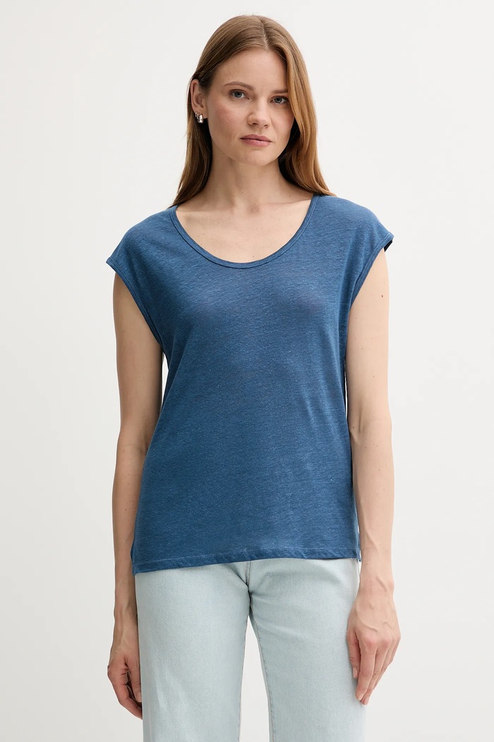 United Colors of Benetton t-shirt lniany regular niebieski 37UJE16B1