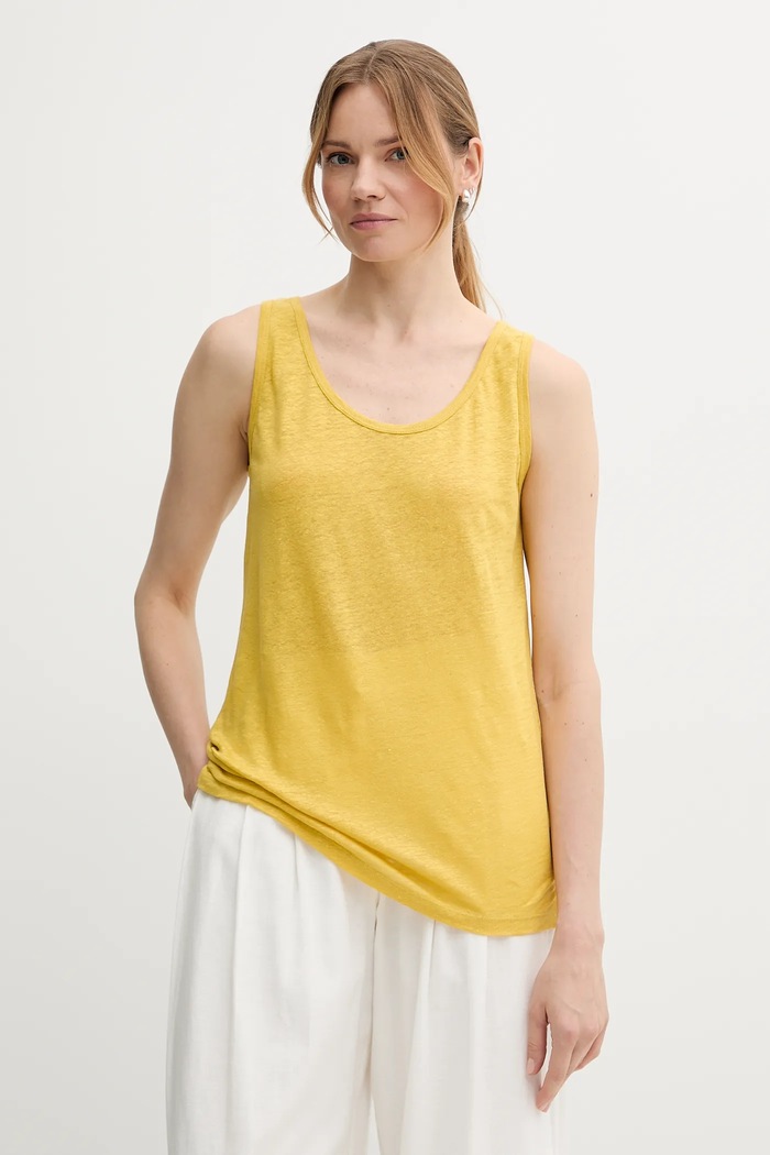 United Colors of Benetton top lniany regular żółty 37UJE8398
