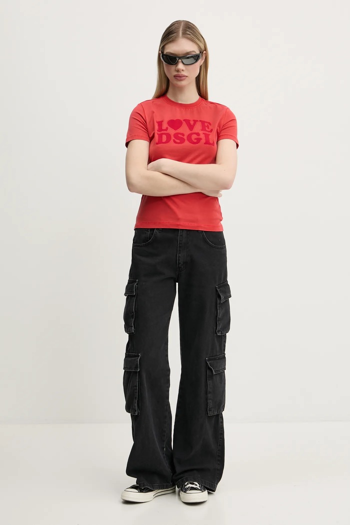 Desigual t-shirt LOVE DSGL 25SWTK10 piros SS25