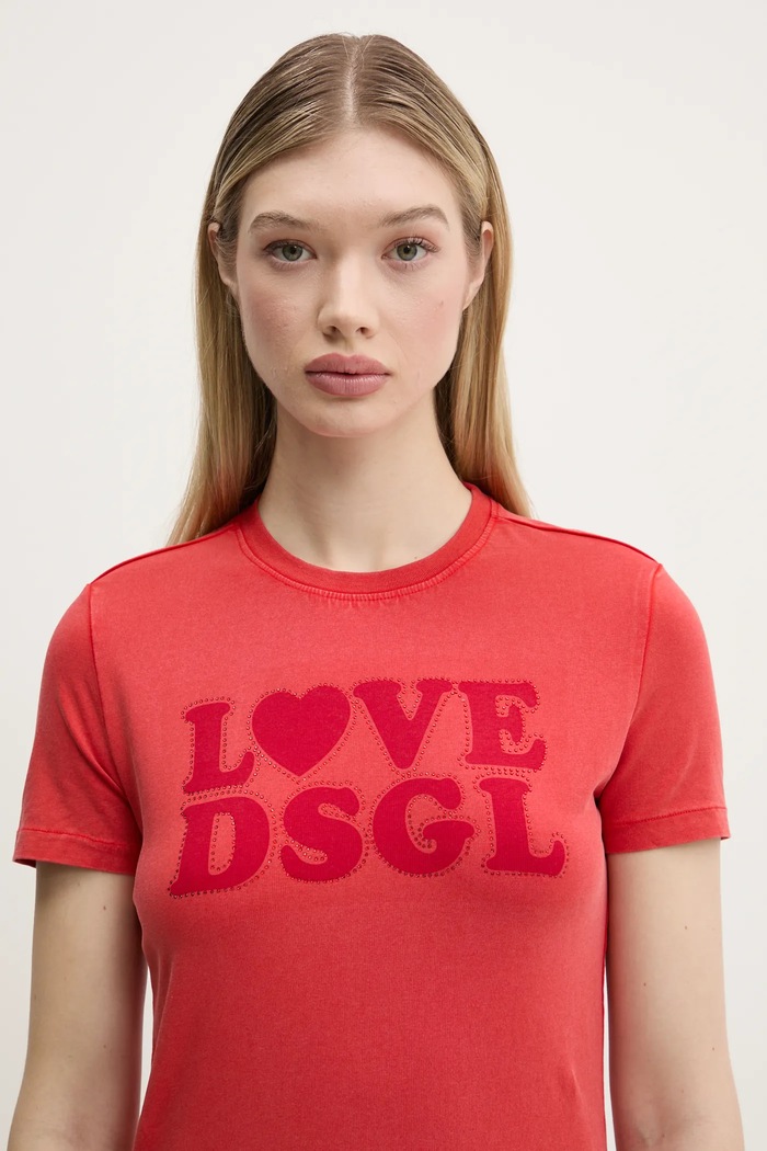 Desigual t-shirt LOVE DSGL piros 25SWTK10